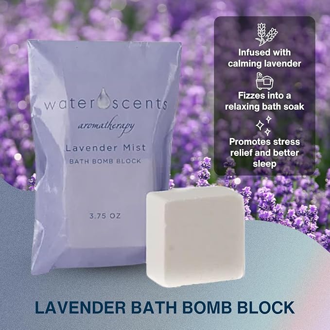 Water Scents Spa Gift Set Bundle for Women – Bamboo Bath Tray, Lavender Bath Block & Body Wash Bar – Relaxing Gift for Her, Self Care Set, Birthday Present, Bath Essentials for Home Use