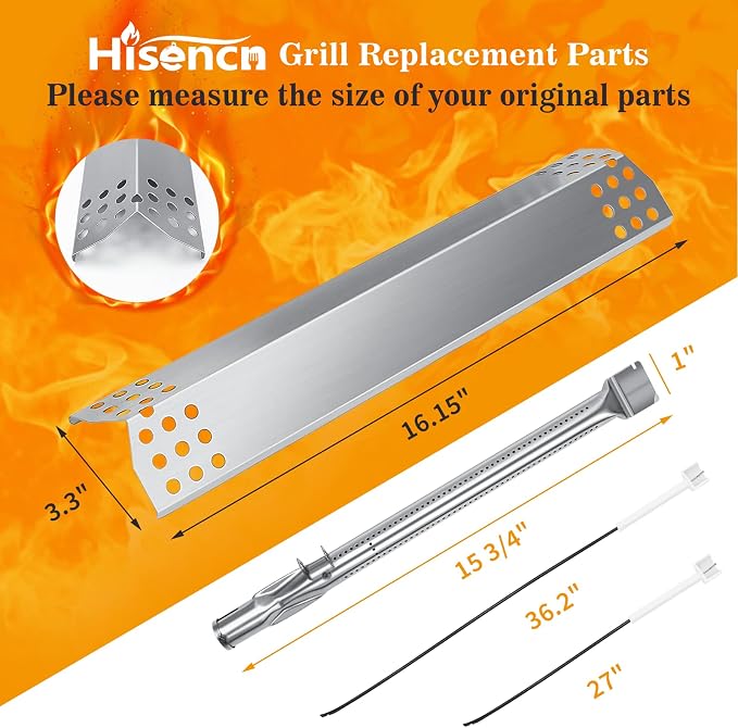 Hisencn Replacement Parts for Monument Grills 24367, 35633, 17842, 24633, 41847NG, 77352, 77352MB, Heat Tent and Grill Burner& Igniter Replacement Parts for Monument Grills 4-Burner Gas Grill