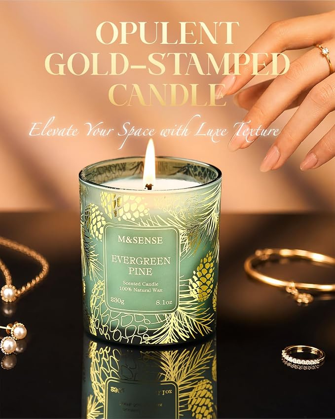 M&SENSE Evergreen Pine Vegan Soy Candles, 8.1oz 42-Hour Slow Burning Non Toxic, Aromatherapy Candle for Calming Home Fragrance, Housewarming Gifts