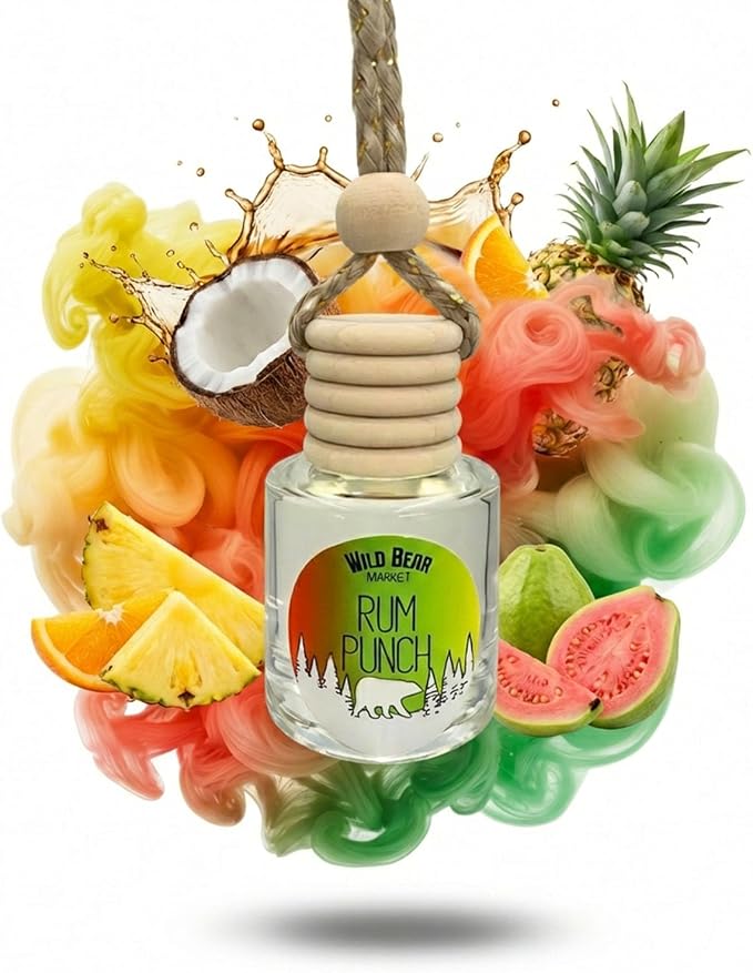 Car Freshener – Long Lasting Natural Fragrance Oil, Glass Bottle Diffuser, Toxin-Free, Made in USA – Rum Punch