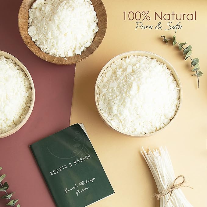 Hearth & Harbor Natural Soy Wax and DIY Candle Making Supplies - 50 Lbs Soy Candle Wax Flakes, 24 Candle Wax Dye Blocks, 500 Cotton Wicks, and 10 Metal Centering Device