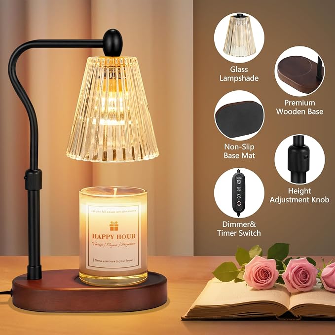 Imenlox Candle Warmer Lamp, Remote Control, with Timer and Dimmer, Adjustable Height, Christmas Birthday Gifts for Women Mom, House Warming Gifts New Home Decor, Wax Warmer for Jar Candles (Brown RC)