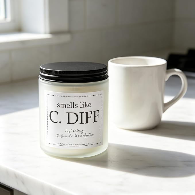 “Smells Like C.Diff” Candle, Nurse Gifts for Women, Nurse Practitioner Gifts for Women, Lavender & Eucalyptus, 100% Soy Wax, 7OZ