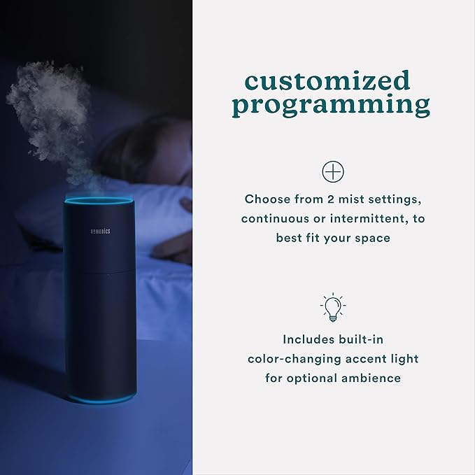 Homedics Portable Humidifier - Small Air Humidifiers for Bedroom, Plants, Office, Travel - Cool Mist Humidifiers, Color-Changing Accent Light, 2 Mist Settings, Matte Black