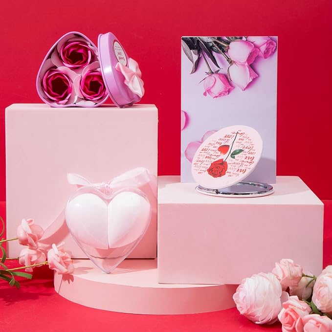 Mothers Day Gifts Box, Pink Rose SPA Gift Basket for Women, Mom Birthday Gifts, Heart-Shaped Relaxing Bath Set with Tumbler, Best Gift for Mom, Wife, Love You Anniversary Present