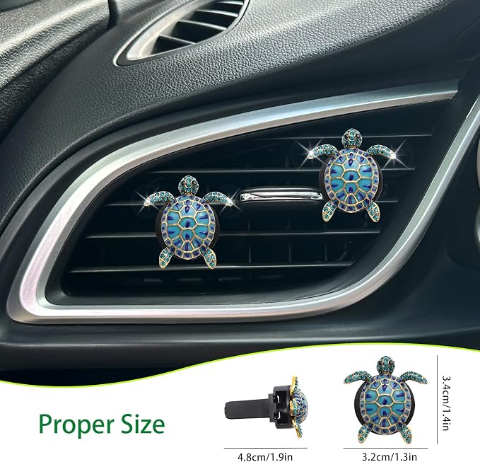 ORIESSE Sea Turtles Car Decor,Cute Beach Themed Air Freshener Vent Clips,2pcs Glamorous Blue Turtle Coastal Car Accessories Interior Decoration for Women,Refillable Outlet Diffuser