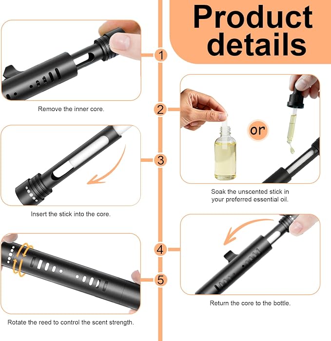 2 Pcs Car Air Essential Oil Diffuser Vent Clip with 12 Pcs Odorless Refill Sticks, Premium Aluminum Air Freshener Diffuser Suitable for Cars, Office, Kitchen (Black, 2 Pcs)
