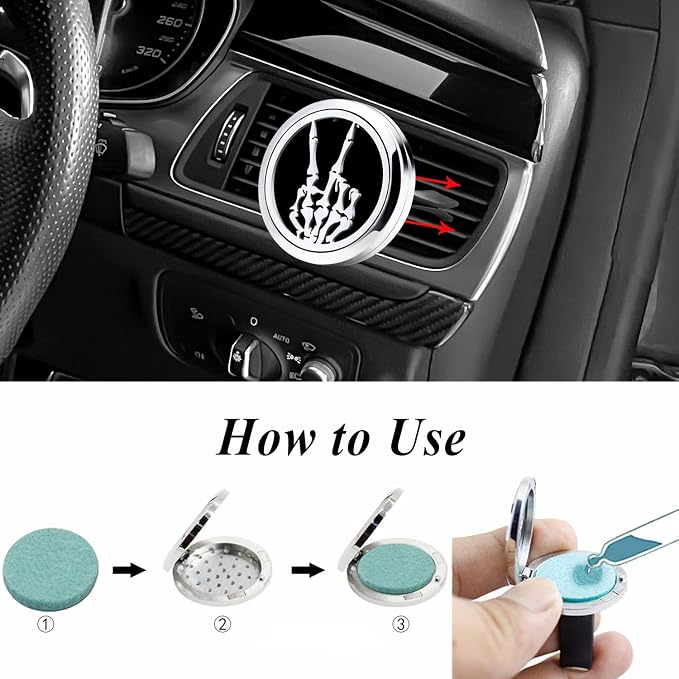 AZNECK Car Diffuser Vent Clips Aromatherapy Essential Oil Car Diffuser Vent Clip Air Freshener 10 Felt Pads Skull Gesture Car Accessories for Women Gifts
