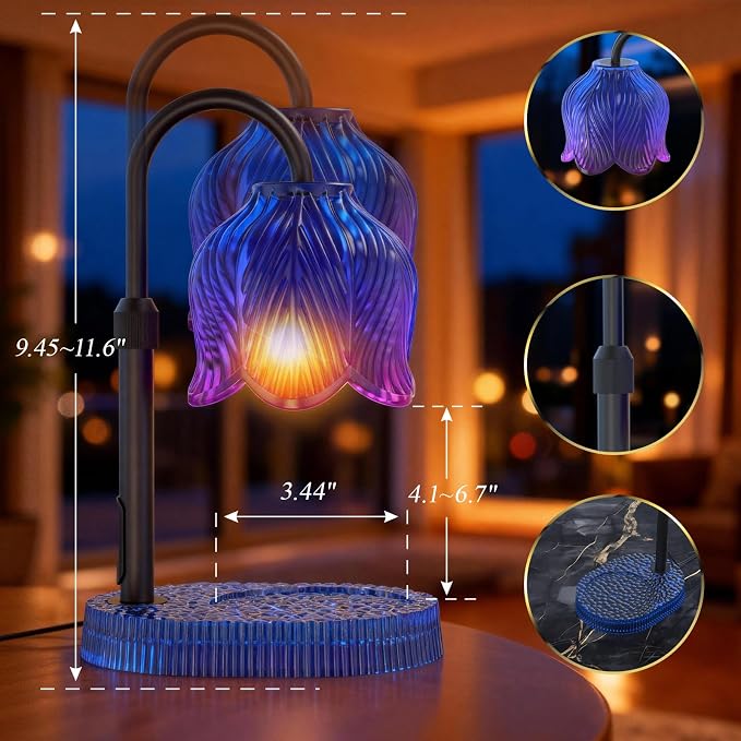 Candle Warmer Lamp with Adjustable Height - Flameless 4-Level Dimmable Wax Warmer, Timer Function & Stylish Design in Multiple Colors (Blue)