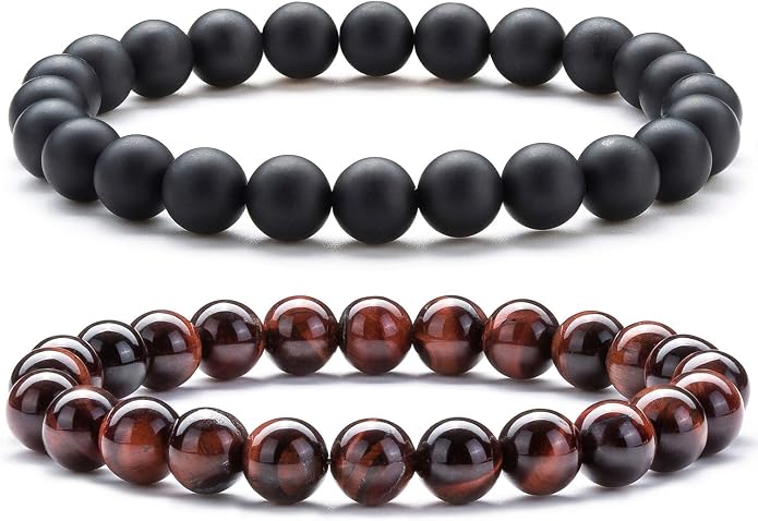 Men Women 8mm Natural Stone Lava Rock Diffuser Bracelet Elastic Yoga Agate Beads Bracelet Bangle