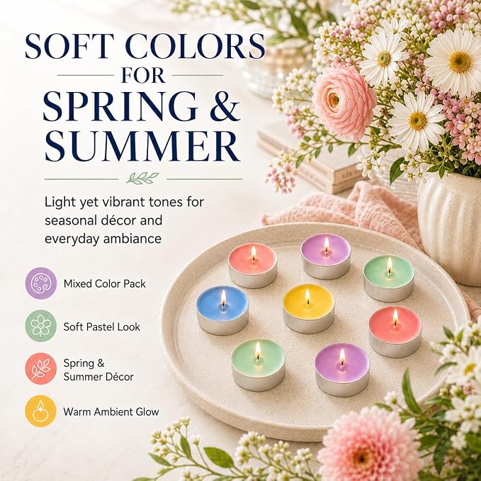 Mixed Color Tea Lights Candles Bulk - 25pcs Mini Votive Tea Lights Shabbat Candles Soy Candle Mini Candle with Cotton Wick for Home Decoration,Wedding, Emergencies