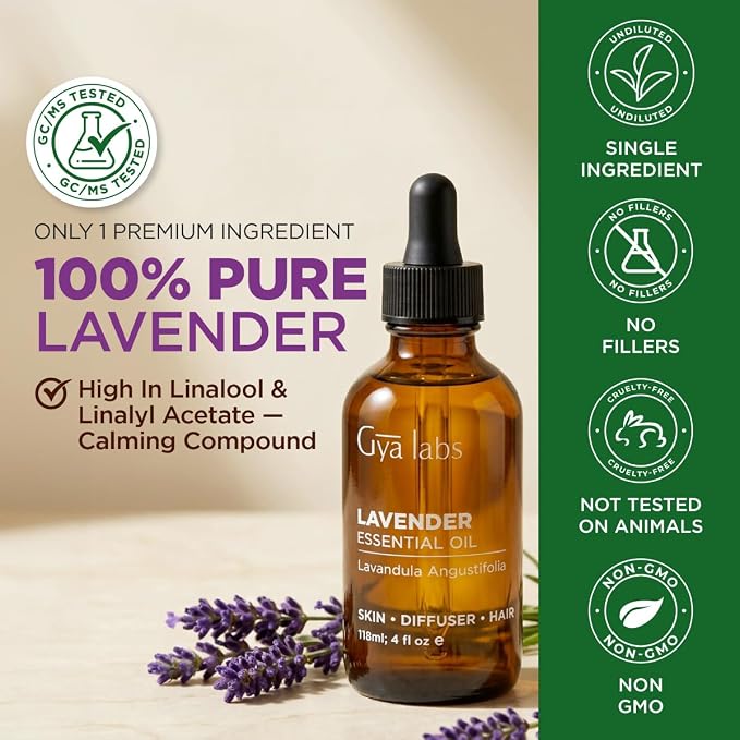 100% Pure Lavender Essential Oil - 4 Fl Oz - Lavender Oil for Hair, Skin, Diffuser, Aromatherapy & DIY Candle Making Scent