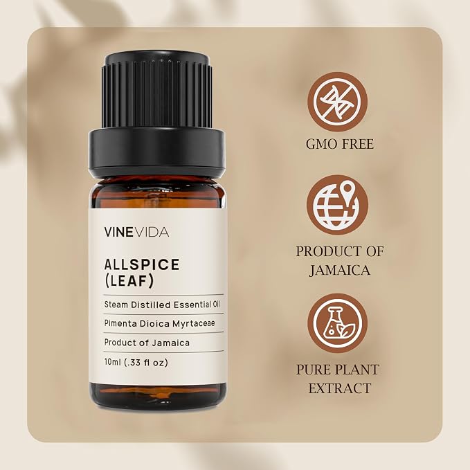 VINEVIDA Allspice Essential Oil - 10mL, DIY Candle Scents & Soap Making Base