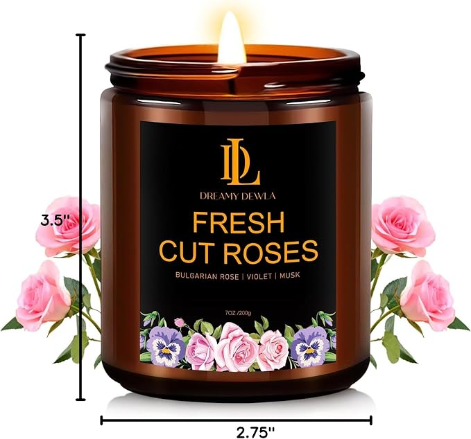Fresh Cut Roses Candles, Fresh Cut Roses Scented Candle, Mother's Day Candle Gifts for Women, Soy Candles for Home Scented, 7oz 50 Hours Burn, Home Décor