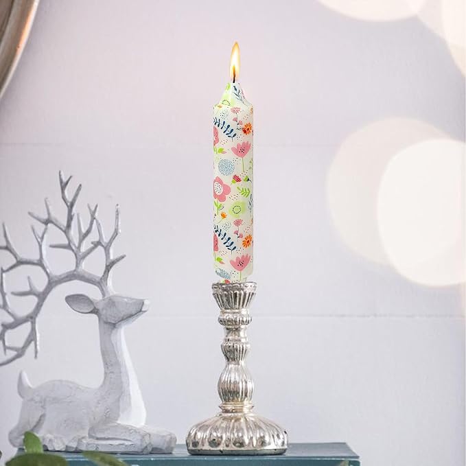 7 inch Short Candle Floral Candle Sticks Printed Candlestick Handmade Unscented Taper Candle 4 Pack Cute Flower Tapered Candles for Home Dinner Wedding Holiday