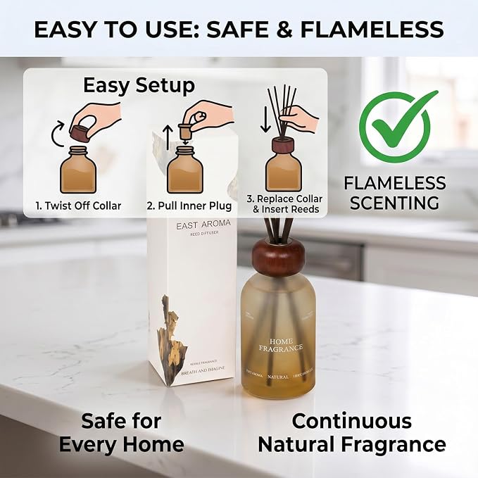 Reed Diffuser Set for Home 8.45 oz Scented Oil Diffuser with 6 Fiber Sticks, Smell Good Long Lasting Fragrance for Bathroom, Living Room, Office and Aromatherapy Gift (Cinnamon)