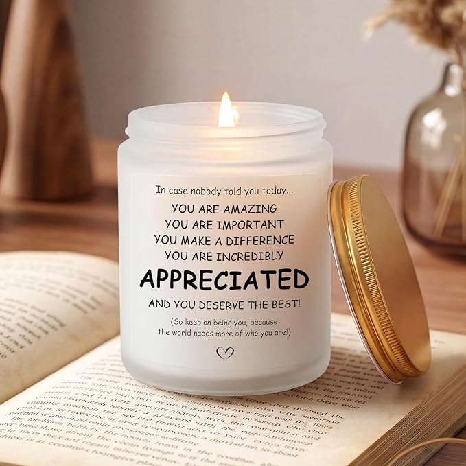MULCHUM Lavender Scented Candle, Self-Care Cheer Up Gift for Friends, Relaxing Natural Soy Wax Jar Candle for Women Men Employee Appreciation Stress Relief, 7oz 45 Hours Long Lasting Burn