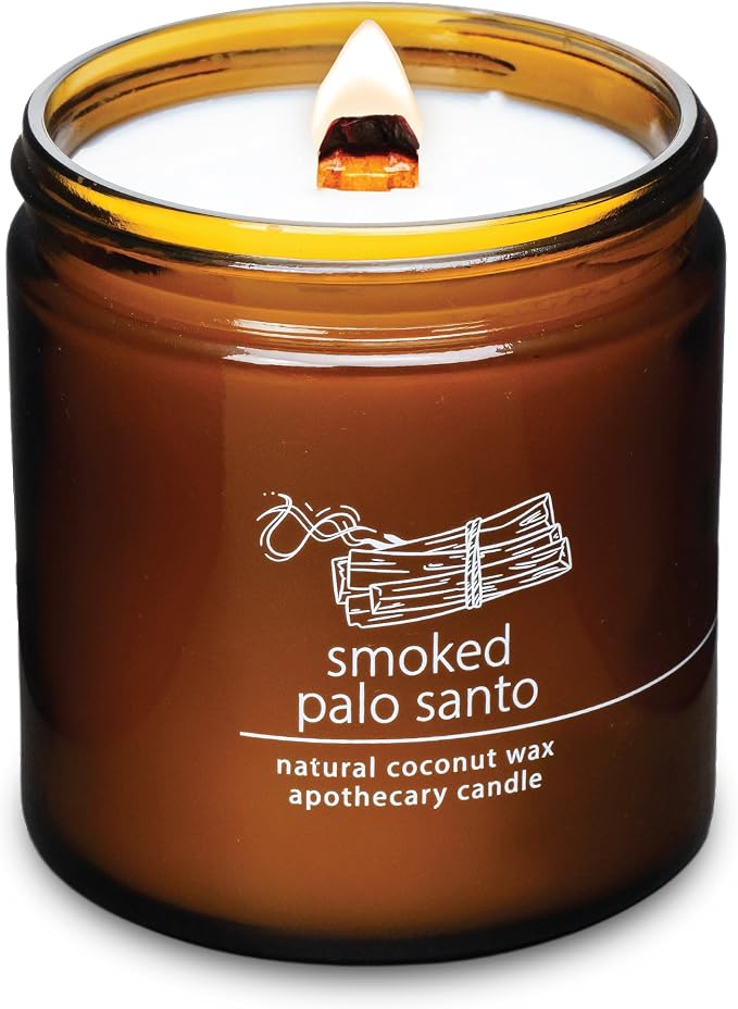 Hemlock Park Smoked Palo Santo Apothecary Scented Candle | Crackling Wood Wick, Botanical Fragrance & Coconut Apricot Wax | Up to 80 Hour Burn Time | 16 oz | Made in USA