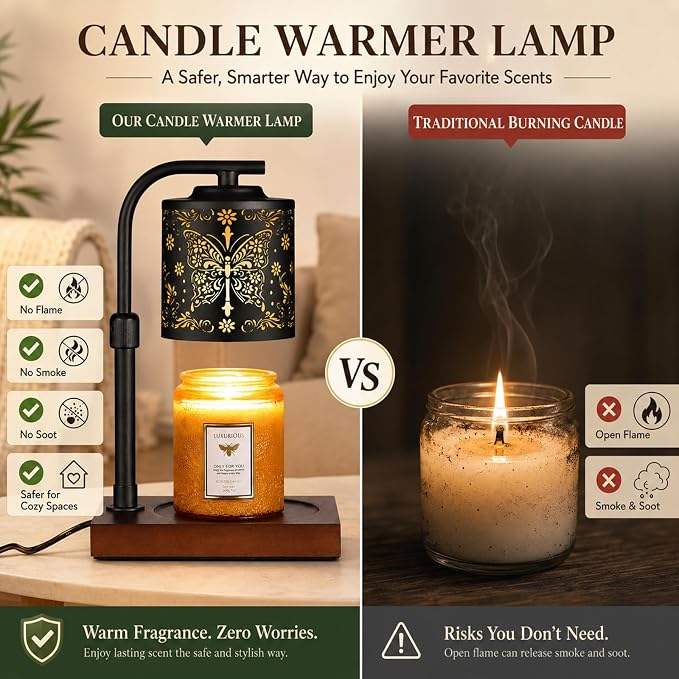 mocosa Candle Warmer Lamp with Adjustable Height Dimmable for New Home Decor Electric Candle Warmer for Jar Candles Birthday Gifts for Women Mom(Crucifix Butterfly)