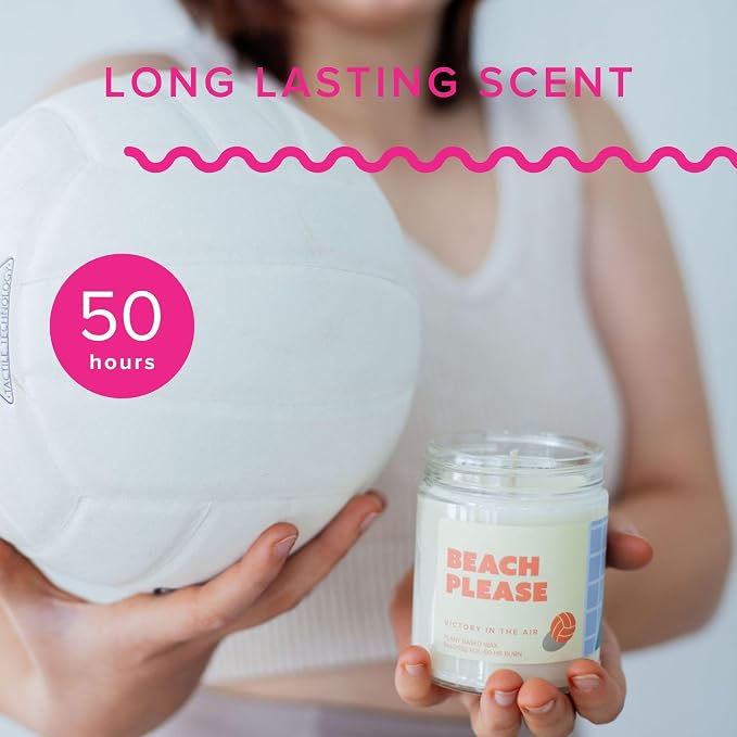 Beach Please Soy Wax Candle – Fresh Bergamot, Pink Pepper & Sandalwood – Volleyball Gift Candle, 9 oz Clean Burn