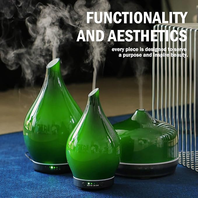 Porseme 150ml Essential Oil Diffuser Glass Color Changing Aroma Air Diffusers Aromatherapy Ultrasonic Cool Mist Humidifier 6 Running Hours Waterless Auto-Off for Sleeping Yoga Office Spa (Hulk Green)