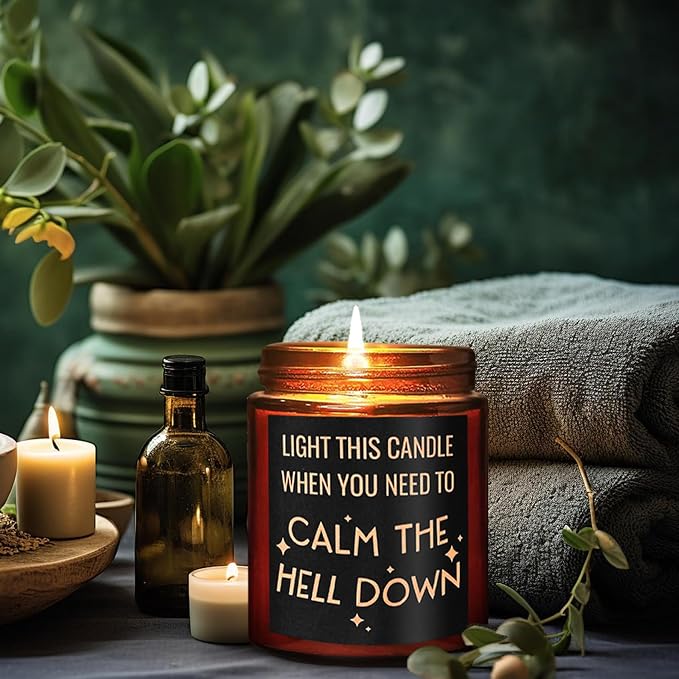 Calming Candles - Funny Relaxing Gift for Her - Calm Down, Relax Gifts for Women Men - Birthday Gift for Friend Coworker Bestie Sister - Aromatherapy, Anxiety Stress Relief Soy Jar Candle