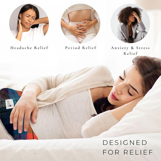 Stillnus Moon Comfort Pillow – Rainbow Tartan – Organic Lavender & Flax Seed Hot & Cold Therapy Wrap for Cramps, Anxiety, Neck Tension – Gift for Teens, Moms & Wellness Rituals