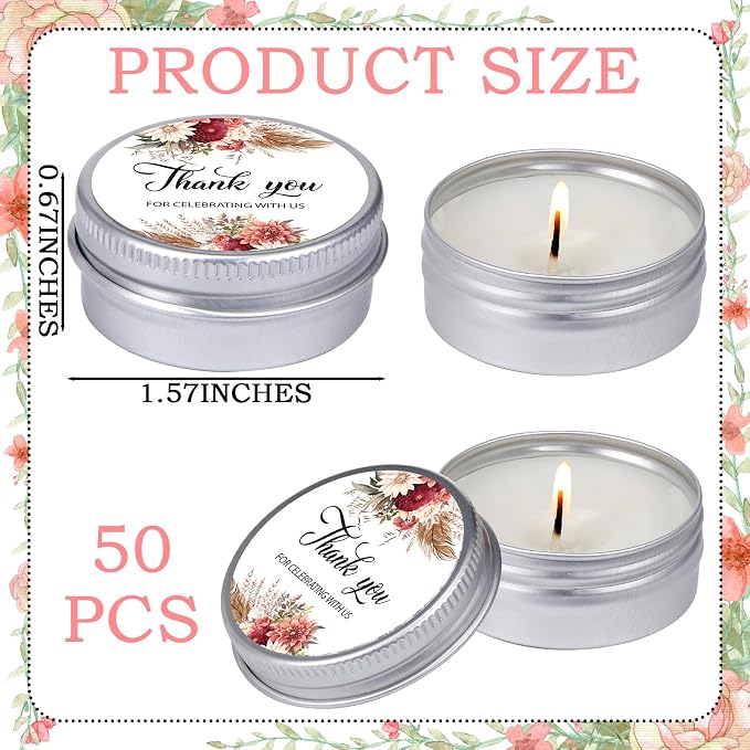 MTLEE 50 Pcs Wedding Candles Gift Favors for Guests 1 Oz Lavender Scented Soy Wax Aromatherapy Candle Favors for Bridal Shower Rustic Wedding Party Guests(Dahlia Flowers)
