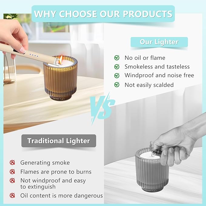 Electric Lighter, Rechargeable Lighter with Battery Indicator Light and Safety Switch, Electric Candle Lighters for Scented Candles,Barbecues, Camping, Holiday Parties