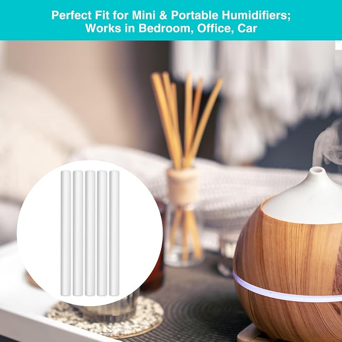Cotton Humidifier Filter Sticks (60PCS) - 0.3" Universal Fits Mini Diffusers, Rapid Absorption Replacement Wicks for Cool Mist USB Humidifiers in Home, Bedroom, Office (White, 0.3"×4")