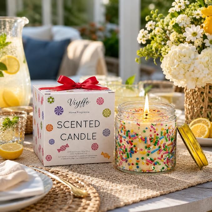 Viyffo Large 18oz Scented Candle – Vanilla & Pumpkin Spice, Holiday Non Toxic Soy Candle, 65H Long Lasting, Festive Colorful Jar, Luxury Home Fragrance, Elegant Room Decor & Family Gatherings Gift