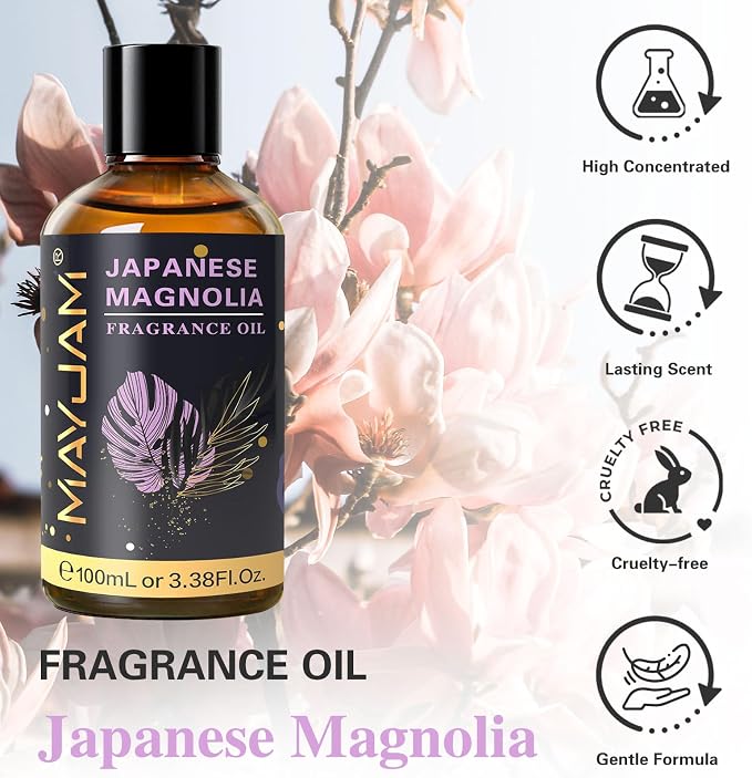 MAYJAM 100ML/3.38FL.OZ Japanese Magnolia Fragrance Oils with Glass Dropper, Essential Oils for Diffusers, Long Lasting Scented Oils for Soap Candle Making