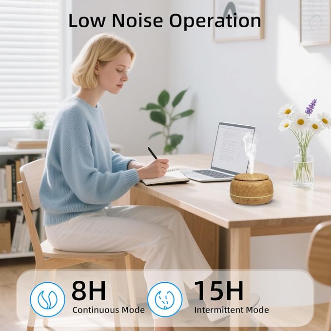 SPLITSKY 300ML Essential Oil Diffusers for Home,Ultrasonic Aromatherapy Diffuser with Remote,7 Color LED Lights,4 Timers,8 Hours Quiet Operation,Auto-Off,for Bedroom, Home,Office(Light Wood)