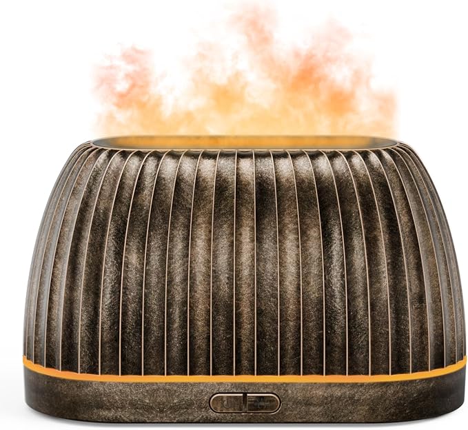 SOULORIGIN Essential Oil Diffuser, Flame Effect Aromatherapy Diffuser with 7-Color LED Lights & Auto Shut-Off, Ultrasonic Diffusers for Home, 120ml Samll Scent Diffuser for Essential Oils - Gold