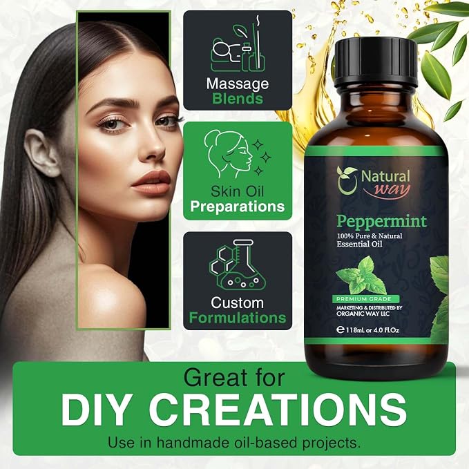 Peppermint Essential Oil - Pure Aromatherapy Oil for Diffusers, Hair Growth, Skin, Scalp Care, Massage | Refreshing Hair Oil for Women & Men | Essential Oil for Diffuser | 4 Fl Oz (118 mL)