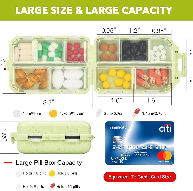 Large Travel Pill Organizer with 189 Labels, Travel Pill Box Pill Case with Labels 7 Day Travel Medicine Organizer Purse Accessories (Yellow, 1 Pack)