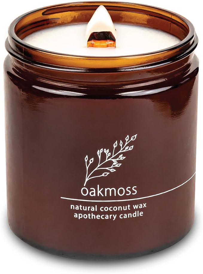 Hemlock Park Oakmoss Apothecary Scented Candle | Crackling Wood Wick, Botanical Fragrance & Coconut Apricot Wax | Up to 80 Hour Burn Time | 16 oz | Made in USA