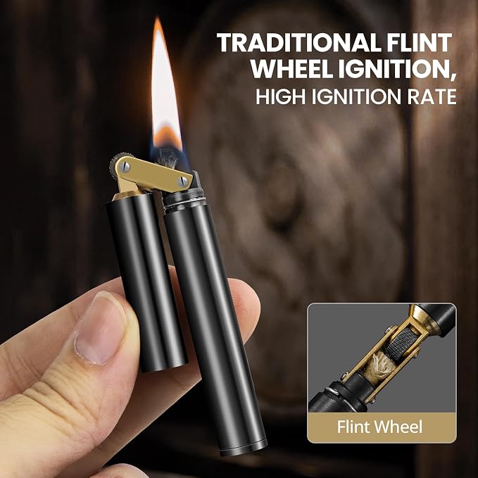 CHOICEDC Vintage Lighter, Cool Trench Lighter, Unique Kerosene Lighters Fluid Refillable, Novelty Nunchuck Slim Lighters, Fancy Antique Gifts for Men Dad Husband (Black)
