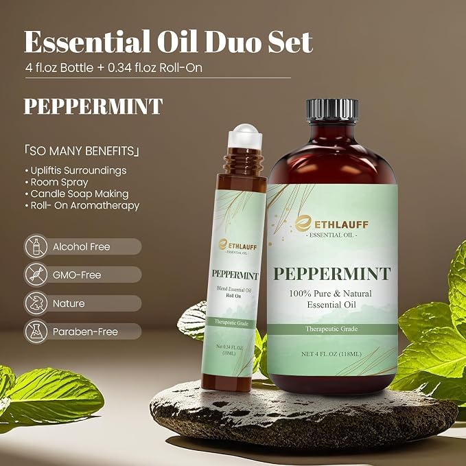 Peppermint Essential Oil, Premium Grade Peppermint Oil for Diffusers, Skin Care, Massage, Humidifiers, Candles, Soap Making Scent, 4.33 Fl Oz,