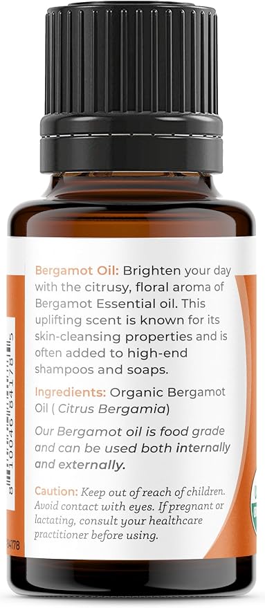Viva Doria Bergamot Essential Oil, USDA, Certified Organic Bergamot Oil, 100% Pure, Natural Essential Oil, Undiluted, for Aromatherapy | Food Grade, 15 mL (0.5 Fluid Ounce)