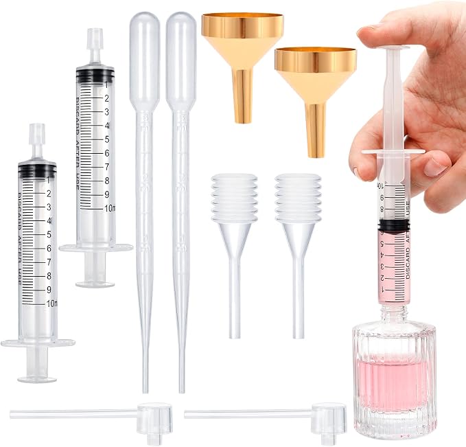 10pcs Perfume Refill Tool Kit,Plastic Perfume Dispenser Transfer Tools,Travel Refill Tool Set for Liquid Cologne Fragrance Sample Essential Oils (Golden, 10ml/10pcs)