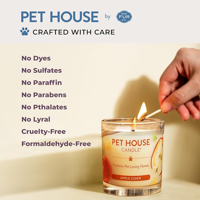 One Fur All Pet House Candle 2 Pack - Plant-Based/Soy - Clean Burning Scented, Long Lasting Pet Odor Candle for Home - Fresh Citrus, Lavender Green Tea