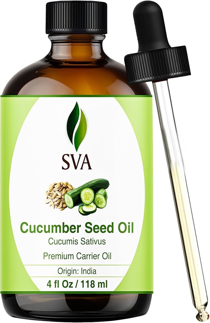 SVA Cucumber Seed Oil - 4 Fl Oz – 100% Natural Cold Pressed Cucumber Oil - for Face, Skin Care, Hair Care, Scalp Massage & Body Massage – Carrier Oil with Dropper