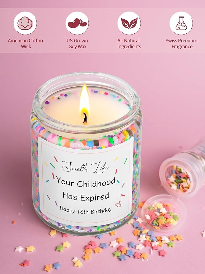 18th Birthday Gifts for Girls Boy Friend Turning 18 Year Old Girl Birthday Gifts for Sister Niece Granddaughter Happy 18th Bday Decorations for Girls, Vanilla Cake Scented Bday Candle