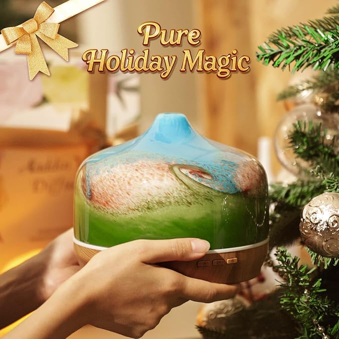 Porseme 500ml Glass Essential Oil Diffuser Aromatherapy Ultrasonic Cool Mist Humidifier 15-21 Running Hours Waterless Auto-Off Air Diffusers for Sleeping Yoga Working Spa(Blue Grass)