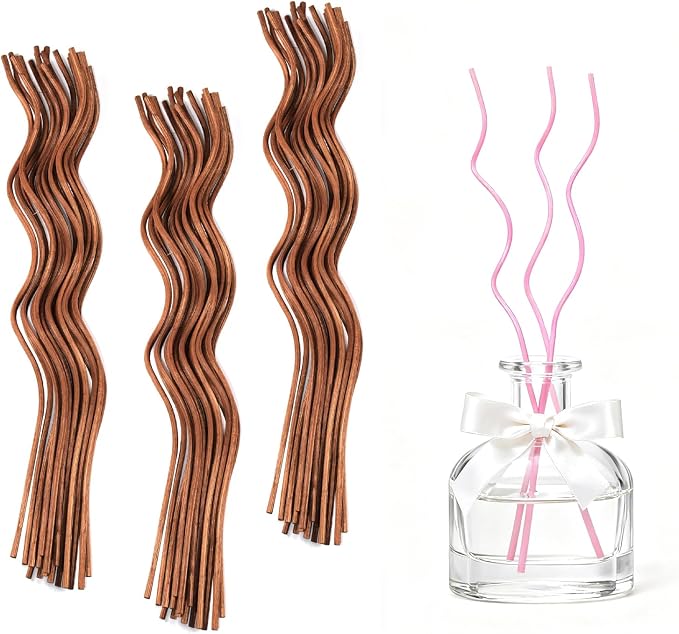 Featuman 60 Pcs Wavy Rattan Reed Diffuser Sticks, 11 Inch Reed Diffuser Replacement Sticks for Aroma Fragrance Essential Oil, Room Decor (Brown)