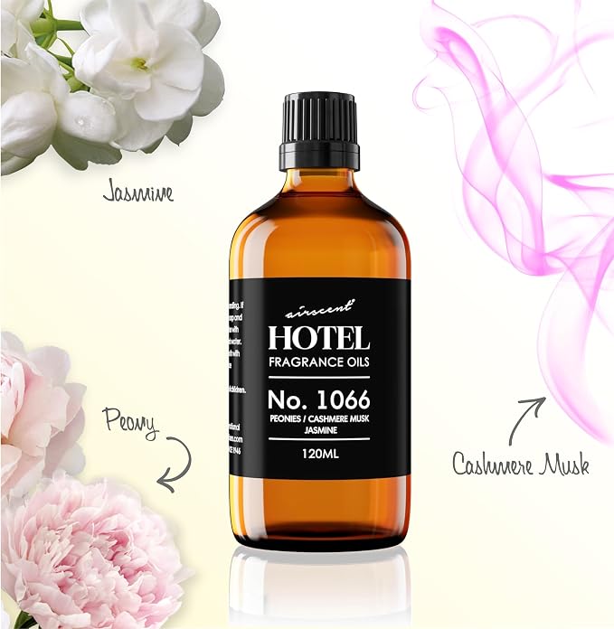 AirScent Hotel Diffuser Oil No. 1066 - Peonies, Cashmere, Jasmine - 30 mL | Premium Hotel Fragrance Oil for Ultrasonic and Waterless Diffusers and Crafting - 1 fl oz Glass Dropper Bottle