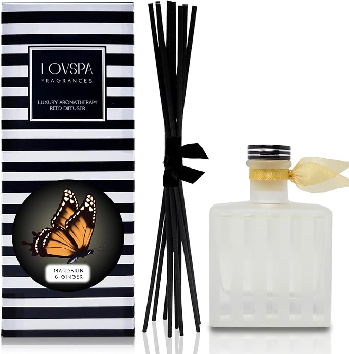 Reed Diffuser Set, Mandarin & Ginger Scented Oil Diffuser with Sticks, Home Fragrance Accessories for Bathroom Shelf Decor, Aroma Diffusers for Home or Office Desk, USA Made