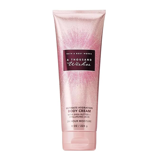 Bath & Body Works A Thousand Wishes Body Cream, Ultimate Hydration Moisturizer with Shea Butter & Hyaluronic Acid for Dry Skin, Prosecco and Peony Scent, 8 oz - 1 Pack