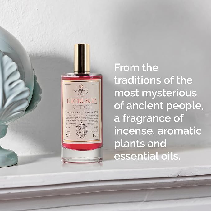 Logevy Firenze 1965 L’Etrusco Antico – The Ancient Etruscan Luxury Home Fragrance Spray from Master Perfumer in Italy with Spicy & Woody Notes to Captivate The Senses & Enliven Any Room – 100ml